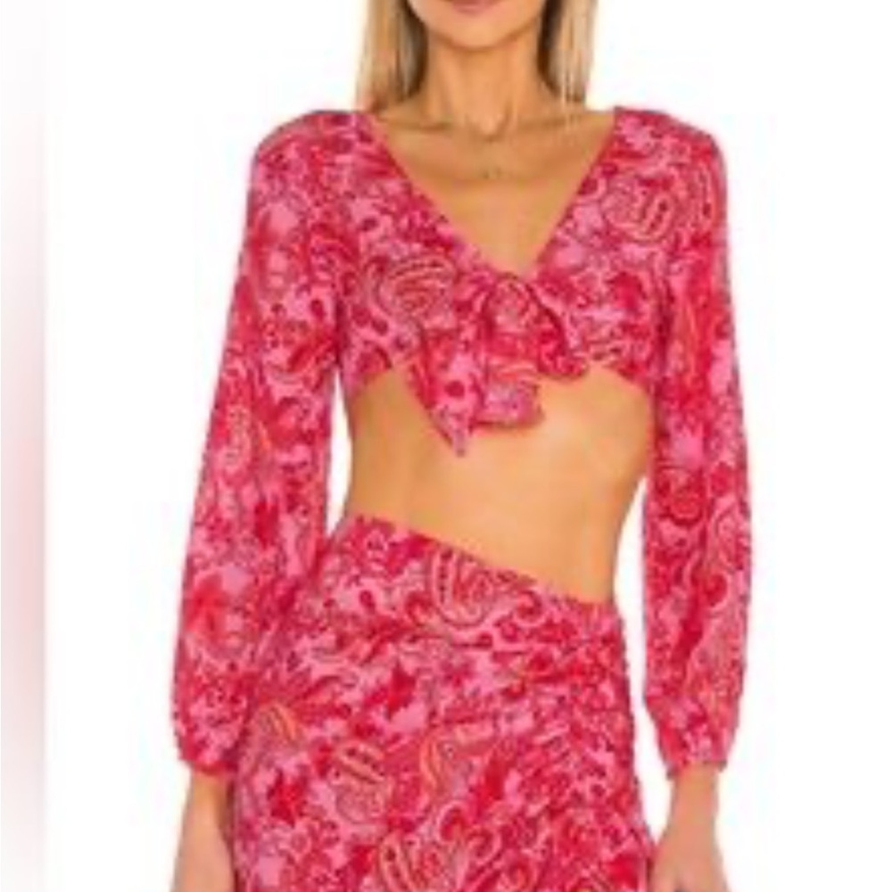 VDM Red and Pink Paisley Crop Top